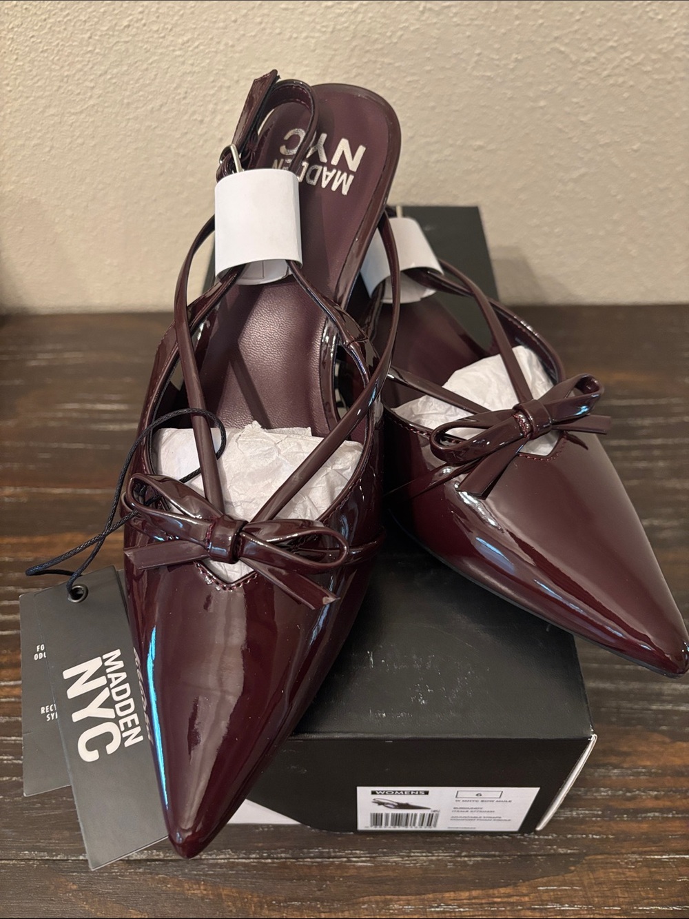 Madden NYC Women's Burgundy Patent Pointed-Toe Slingback Heels